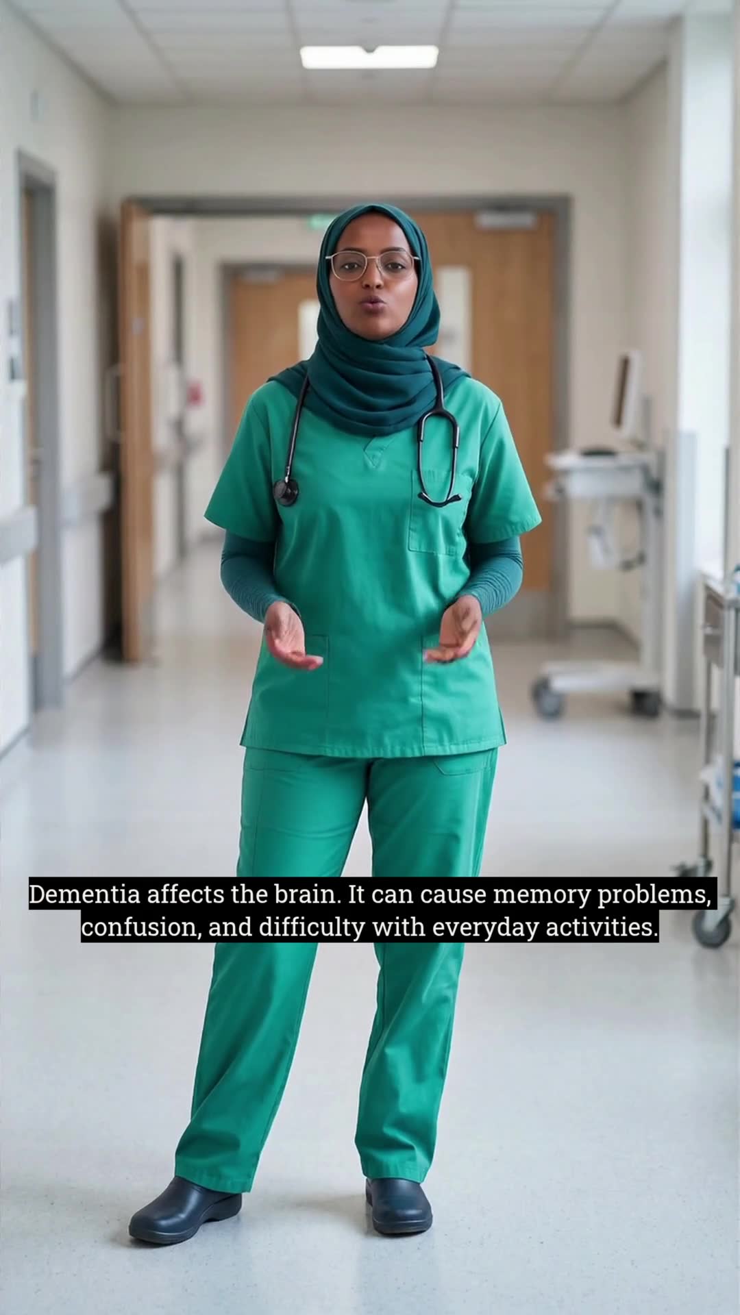 Portrait film poster showing a gradient background with overlaid English text captions reading: Dementia affects the brain